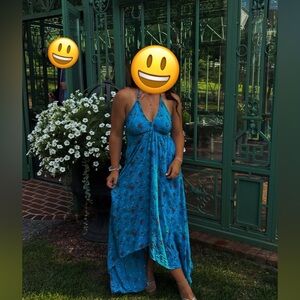 Blue Floral Halter Maxi Dress
